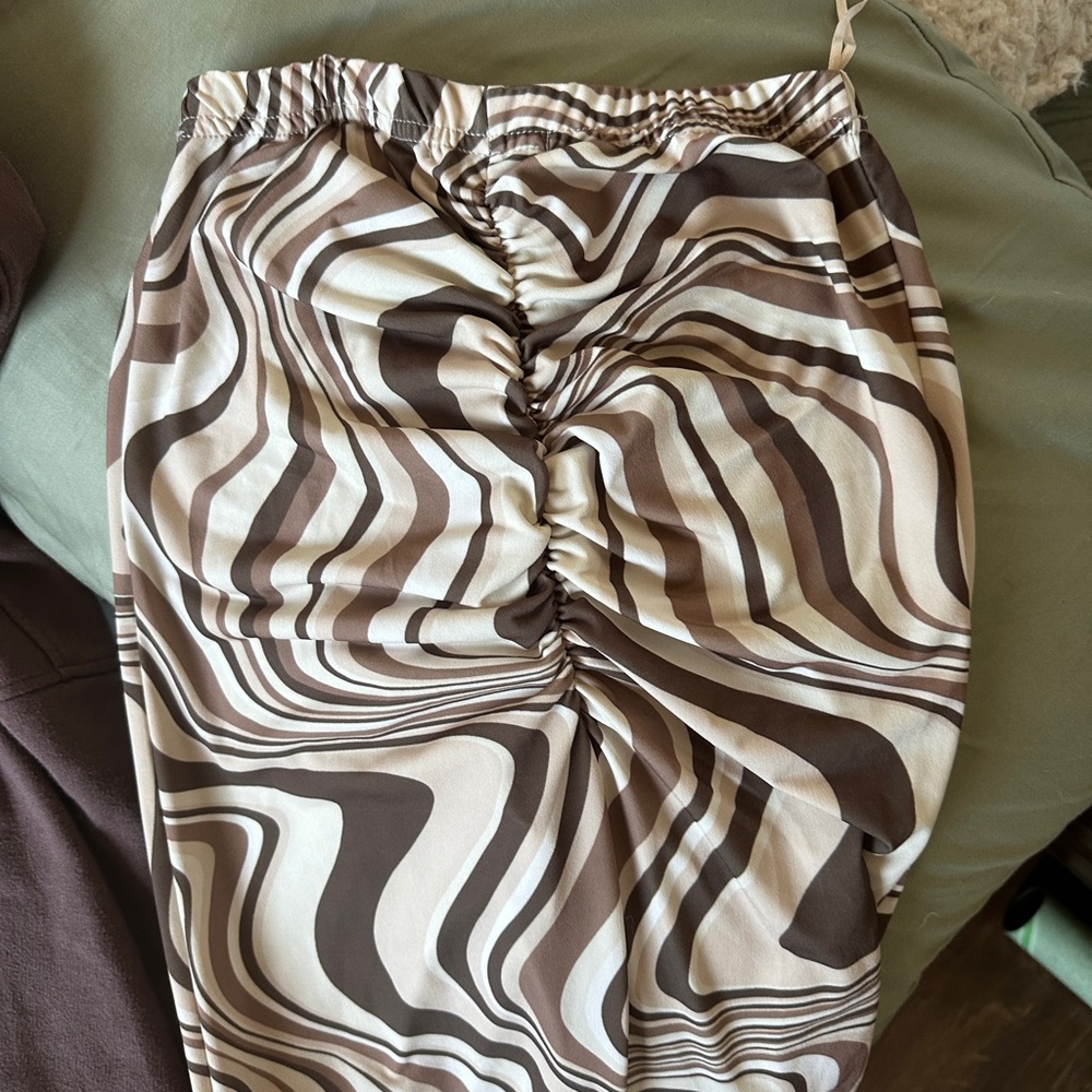 Brown flare leg pants with ruched back